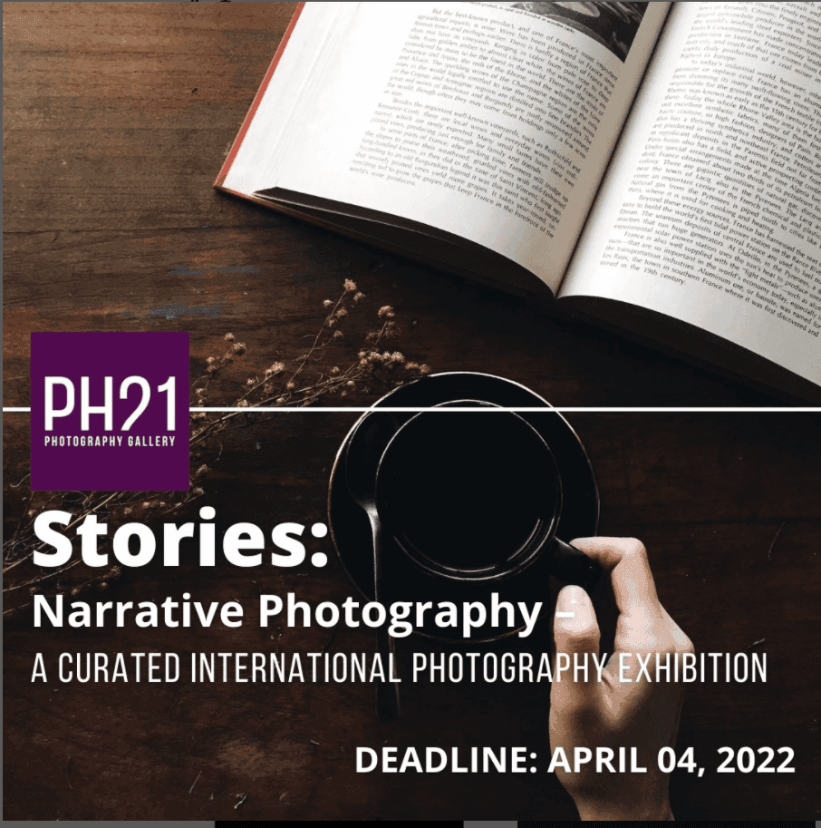 A flyer displaying an online Narrative Photography Contest.