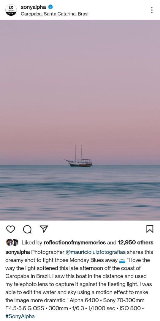 An instagram post taken for Sony Alpha's feed.
