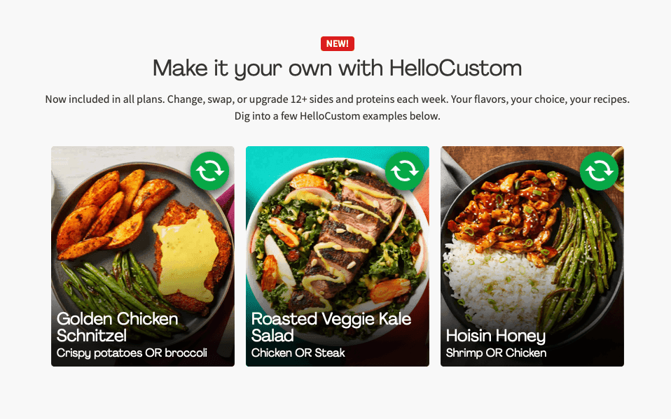 image showing cooked meals from the hello fresh custom meals options