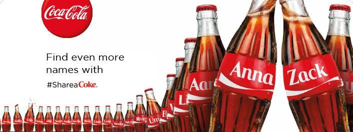 image of a coke ad showing a bunch of coke bottles with people's names on them