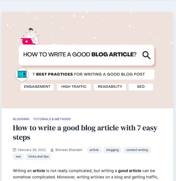  screenshot of blog titled "how to write a good blog article"