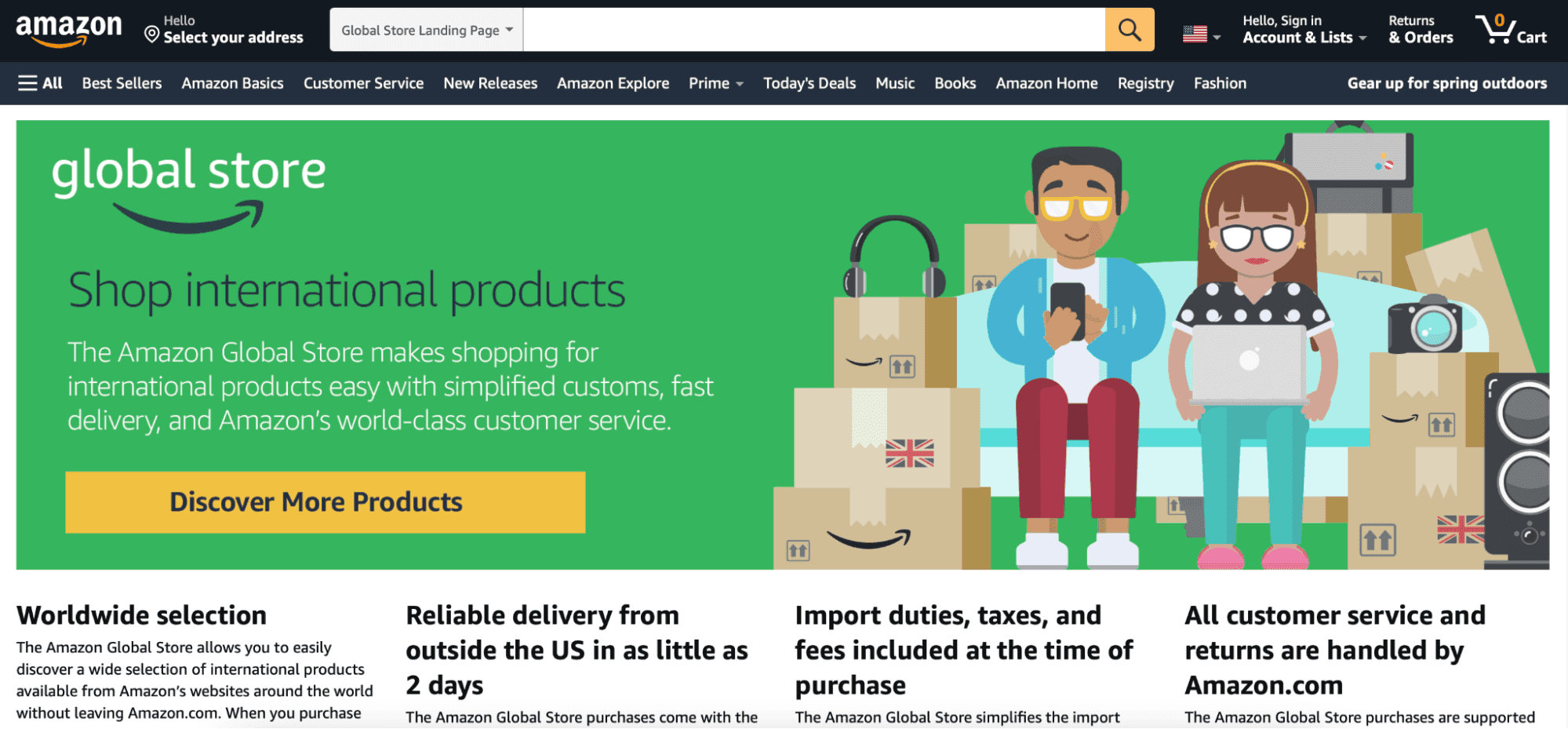 image showcasing the 'Global Store' feature on Amazon's website. This feature allows users to shop international products.