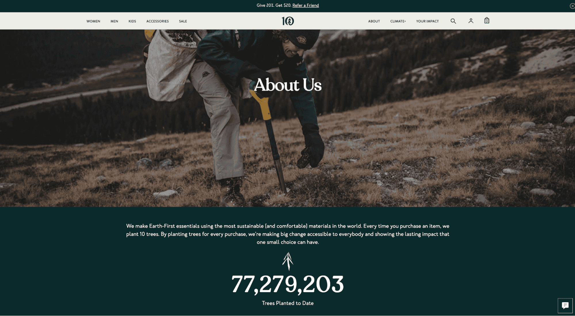 The "About Us" page of the TenTree website.