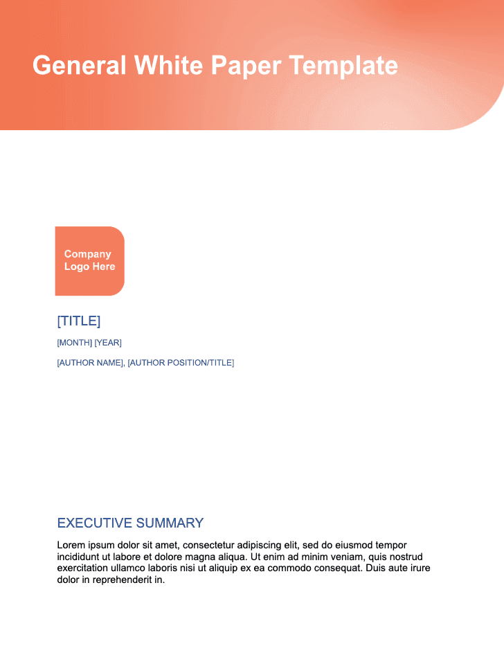 Example of a first page for a General White Paper Template.