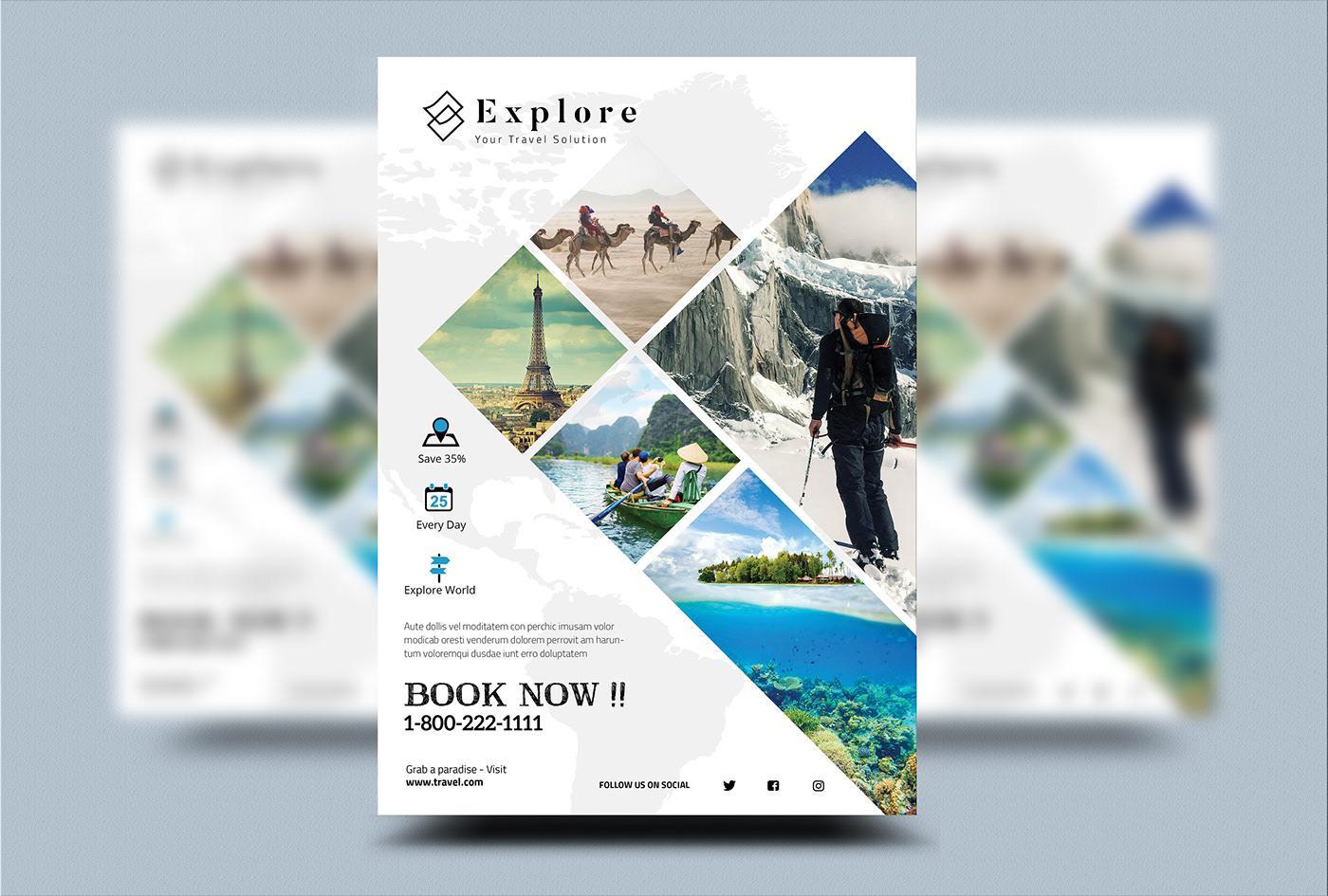 A travel flyer, with several eye catching images within the flyer.