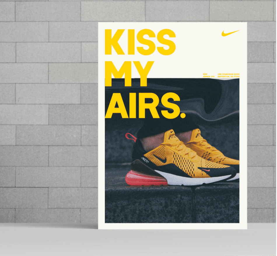 A Nike flyer with the words "Kiss my Airs" displayed over a picture of Nike shoes.