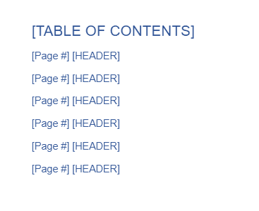 Example of a table of contents template for white papers