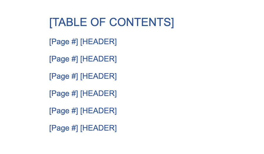 The table of contents section of the White Paper Template.