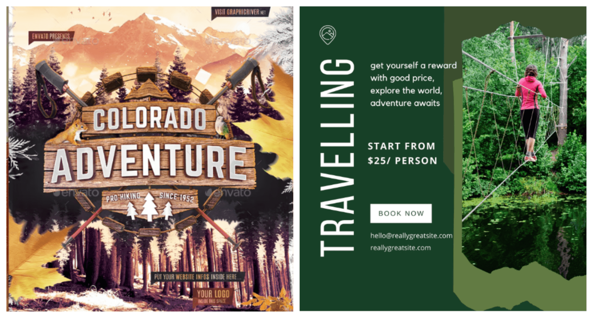 Two flyers designed with wilderness theme.