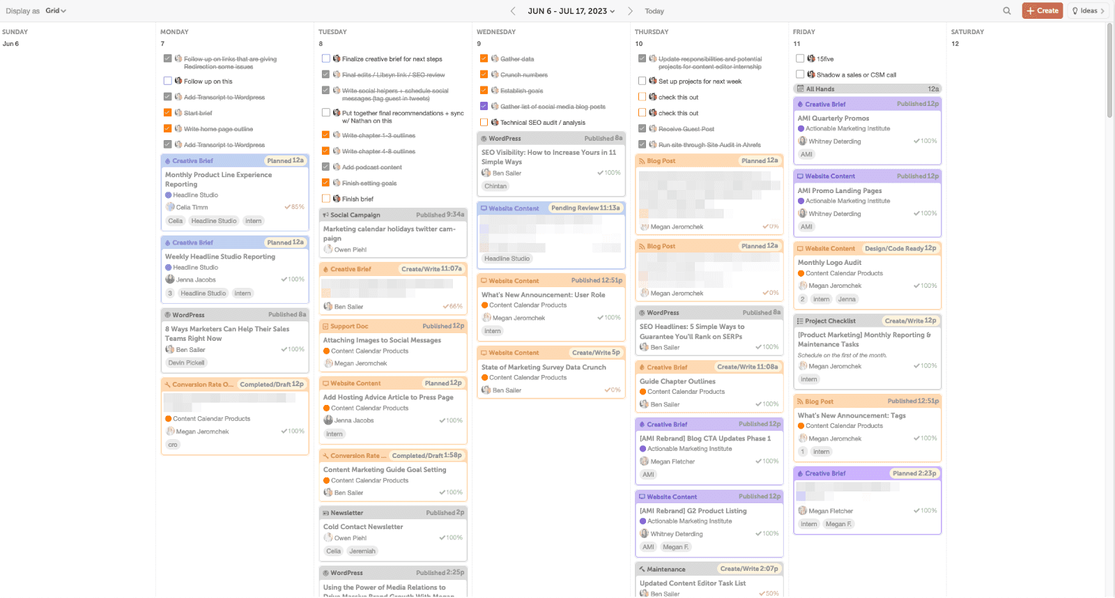 Example of CoSchedule's marketing calendar