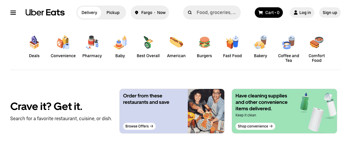 Uber Eats home page