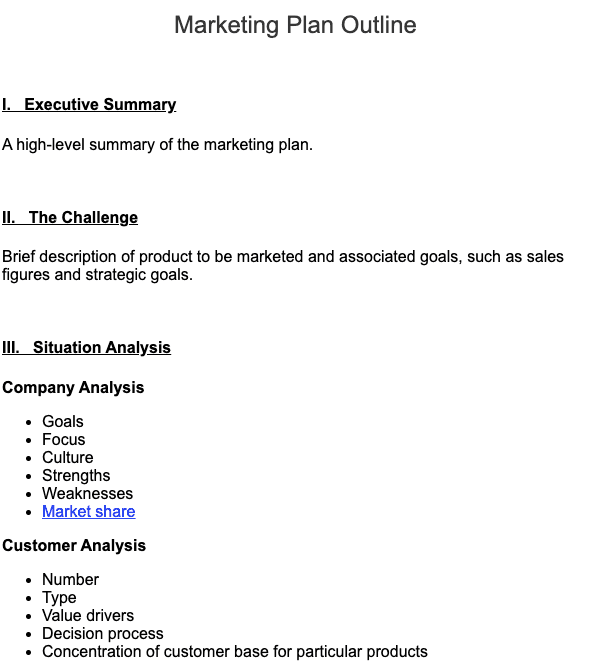 Example of a marketing plan outline