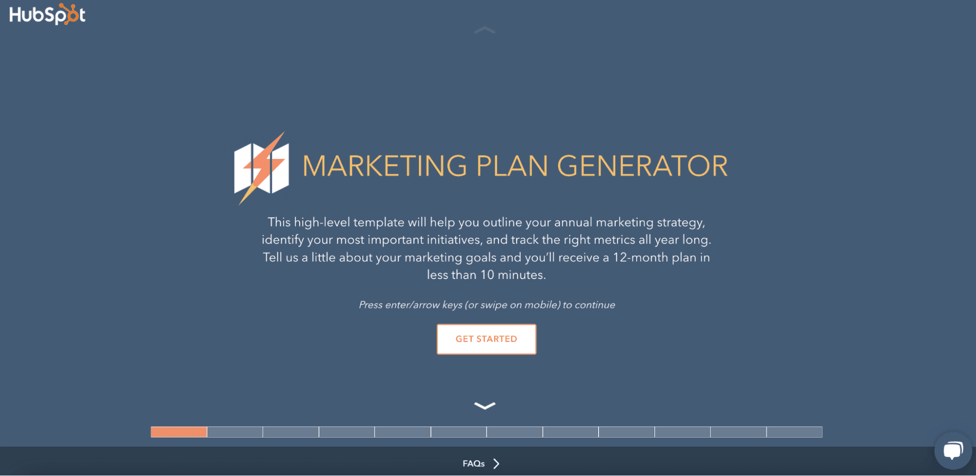 Landing page of the marketing plan generator from HubSpot