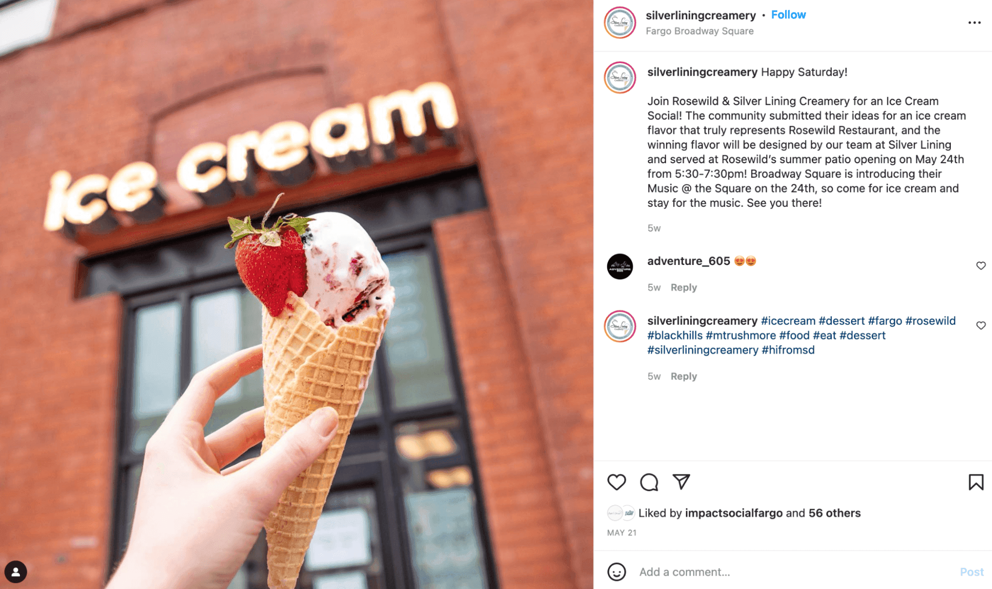 Example of high-quality, aesthetic brand from Silver Lining Creamery on Instagram