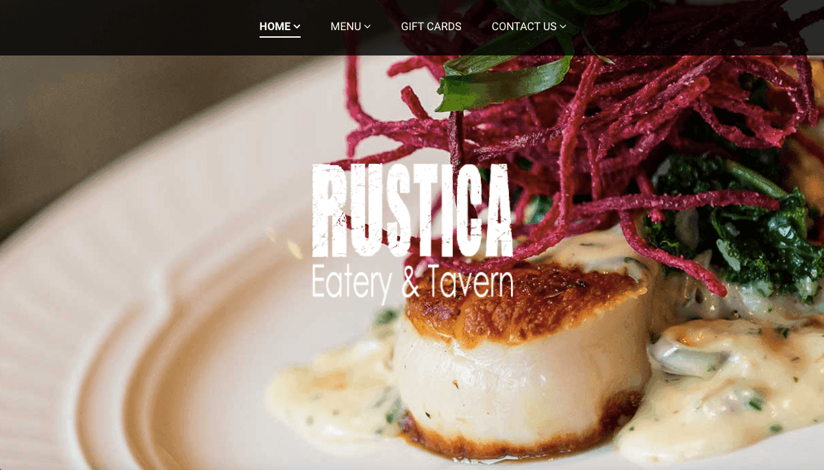 Example of a restaurant website from Rustica