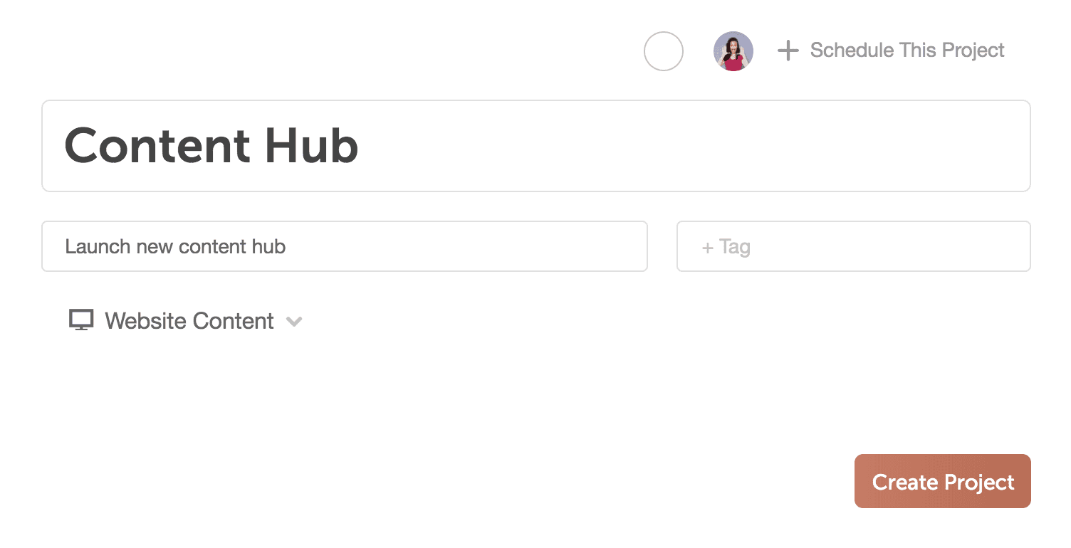 Screenshot of content hub page to launch new content hub/create a project