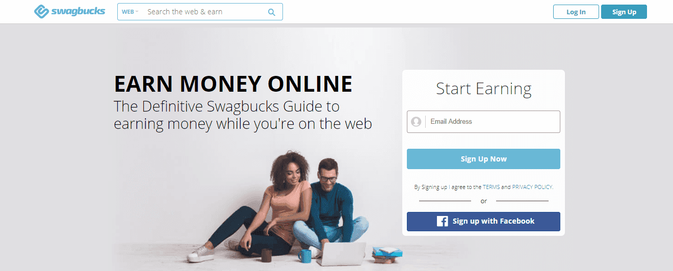 Homepage for Swagbucks to earn money while you're online