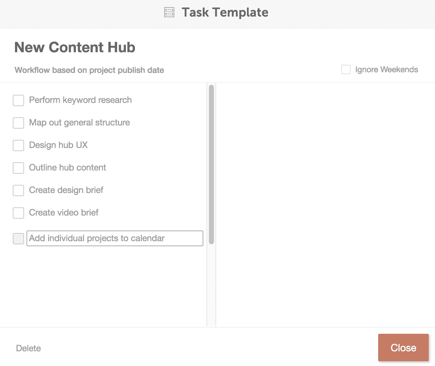 Screenshot of customizable new content hub menu