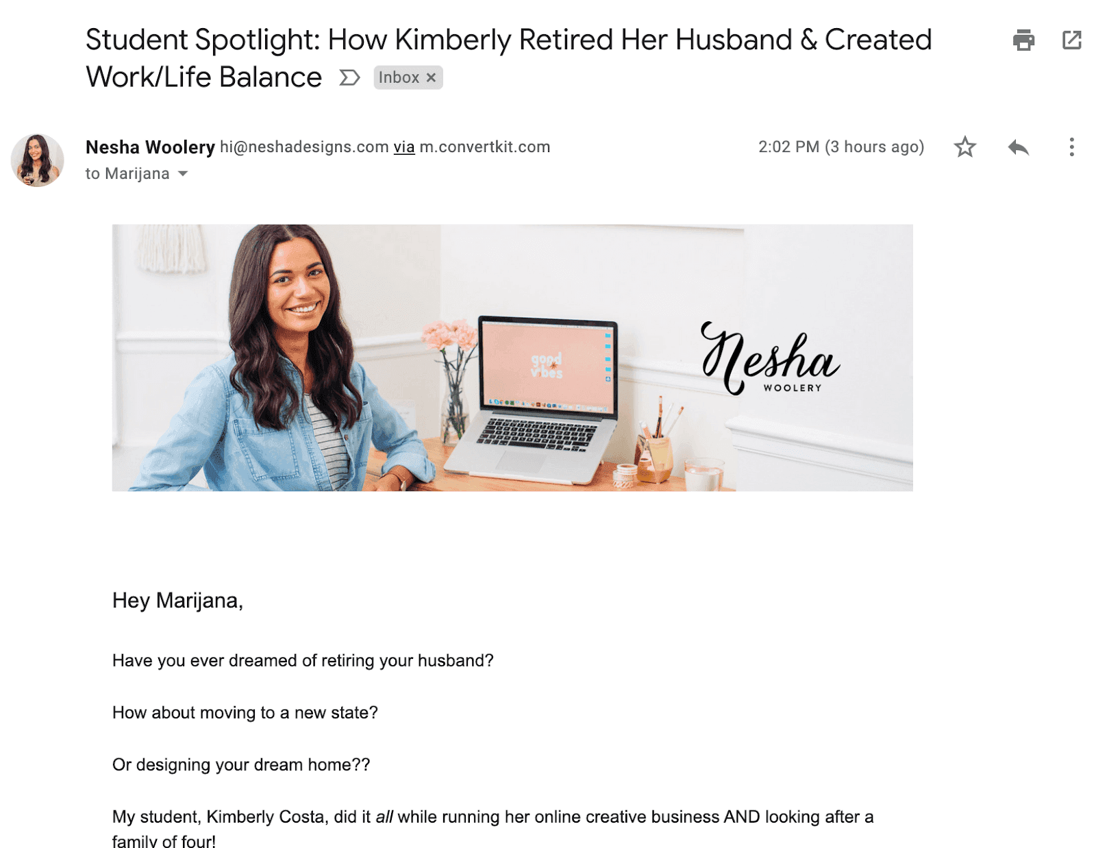 Student Spotlight example in an email newsletter