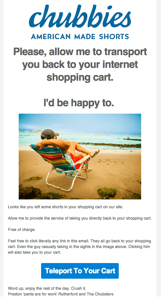 Chubbies Abandoned Cart Email Example