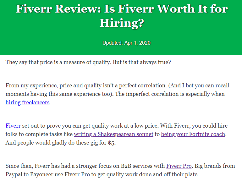 Article about Fiverr Review and whether it's worth hiring