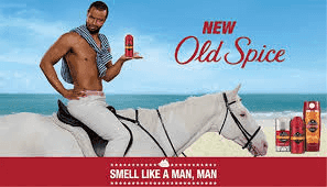 Old Spice ad of a man on a horse holding a deodorant 