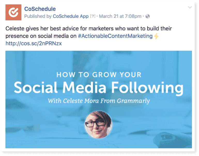 Facebook post linking to a podcast episode on social media growth.