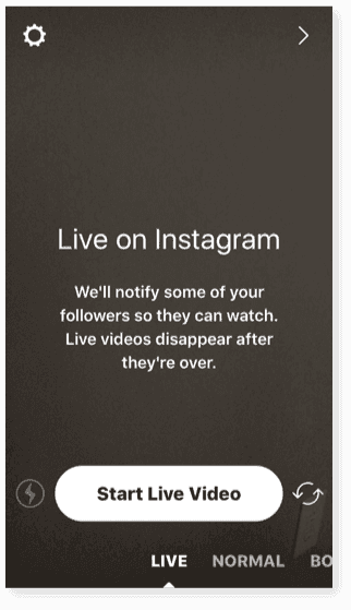 Live on Instagram page in the Instagram app.