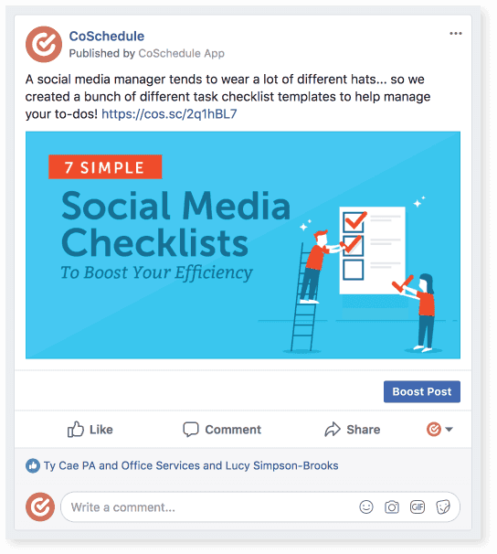 Facebook post from CoSchedule.
