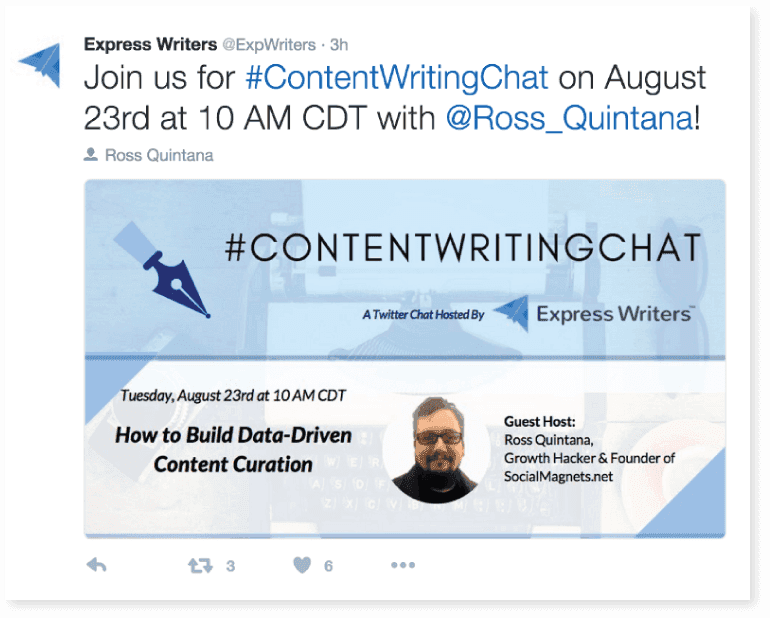 Express Writers tweet sharing a content writing event.