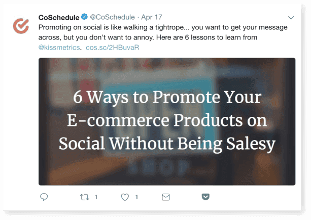Example of CoSchedule sharing a blog post from Kissmetrics on Twitter.