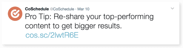 Example of CoSchedule tweeting a pro tip on Twitter