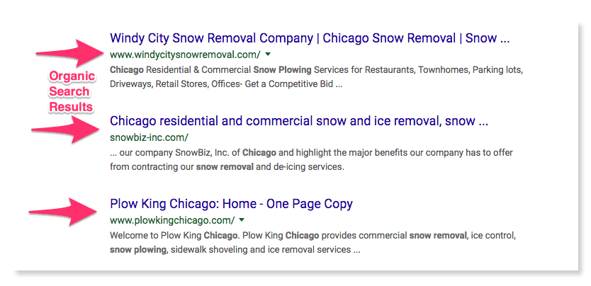 Organic search results for snow removal in Chicago