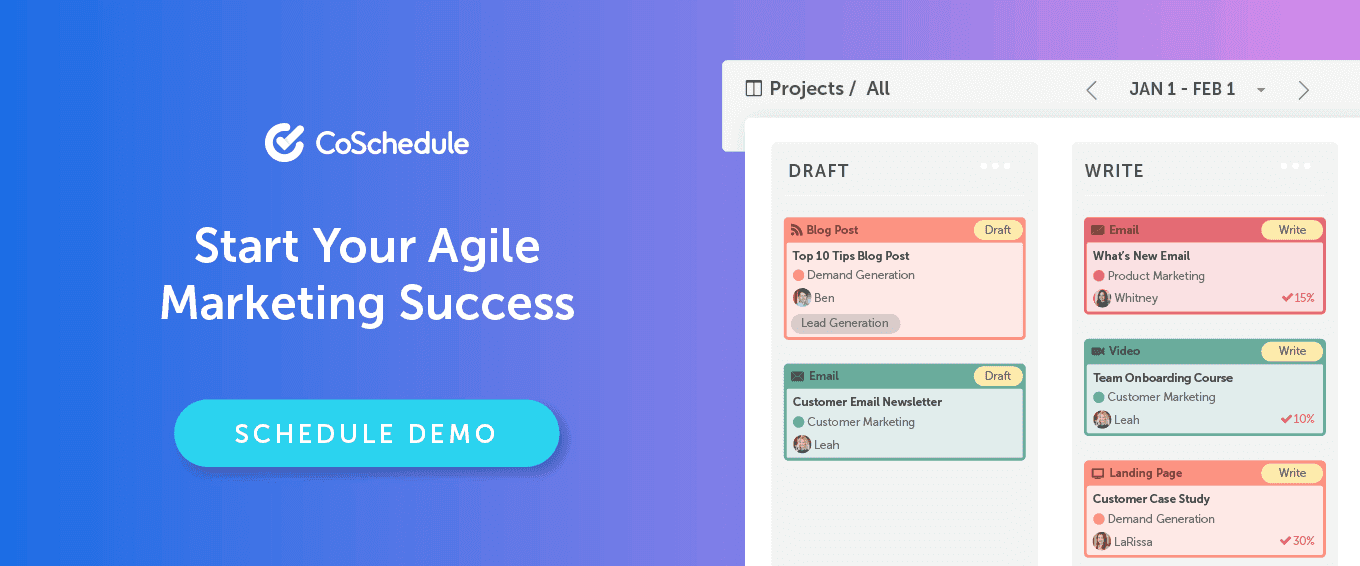 Schedule your free demo of CoSchedule agile marketing software