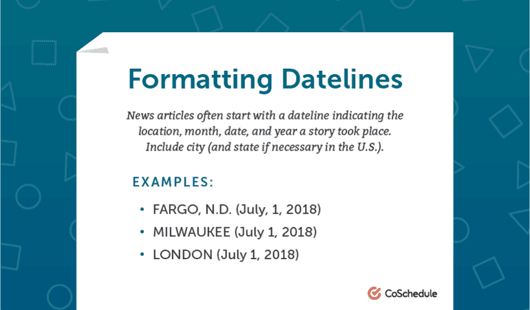 Examples of how to format datelines in AP style