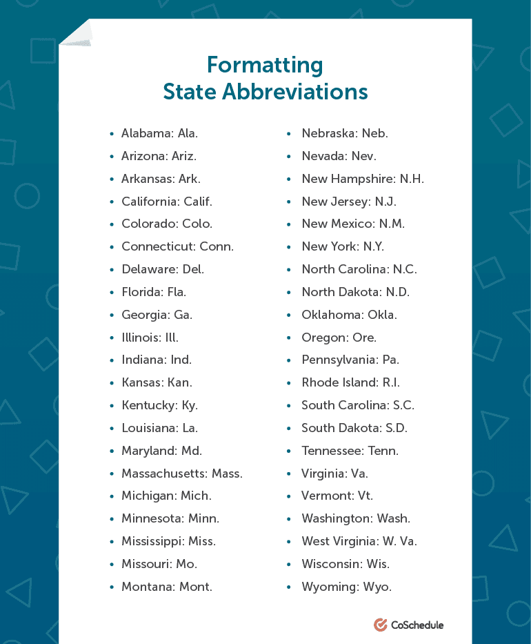 List of formatting state abbreviations