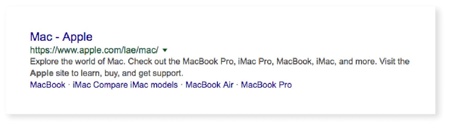 Example of a meta description and title tag from Apple