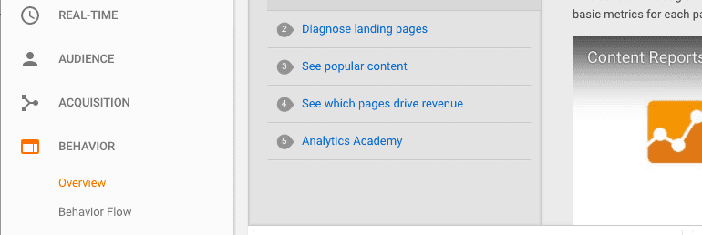 Where to find Behavior in Google Analytics