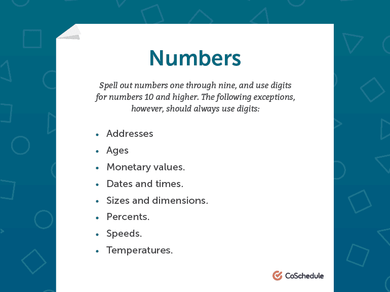 Examples of how to write numbers in AP style