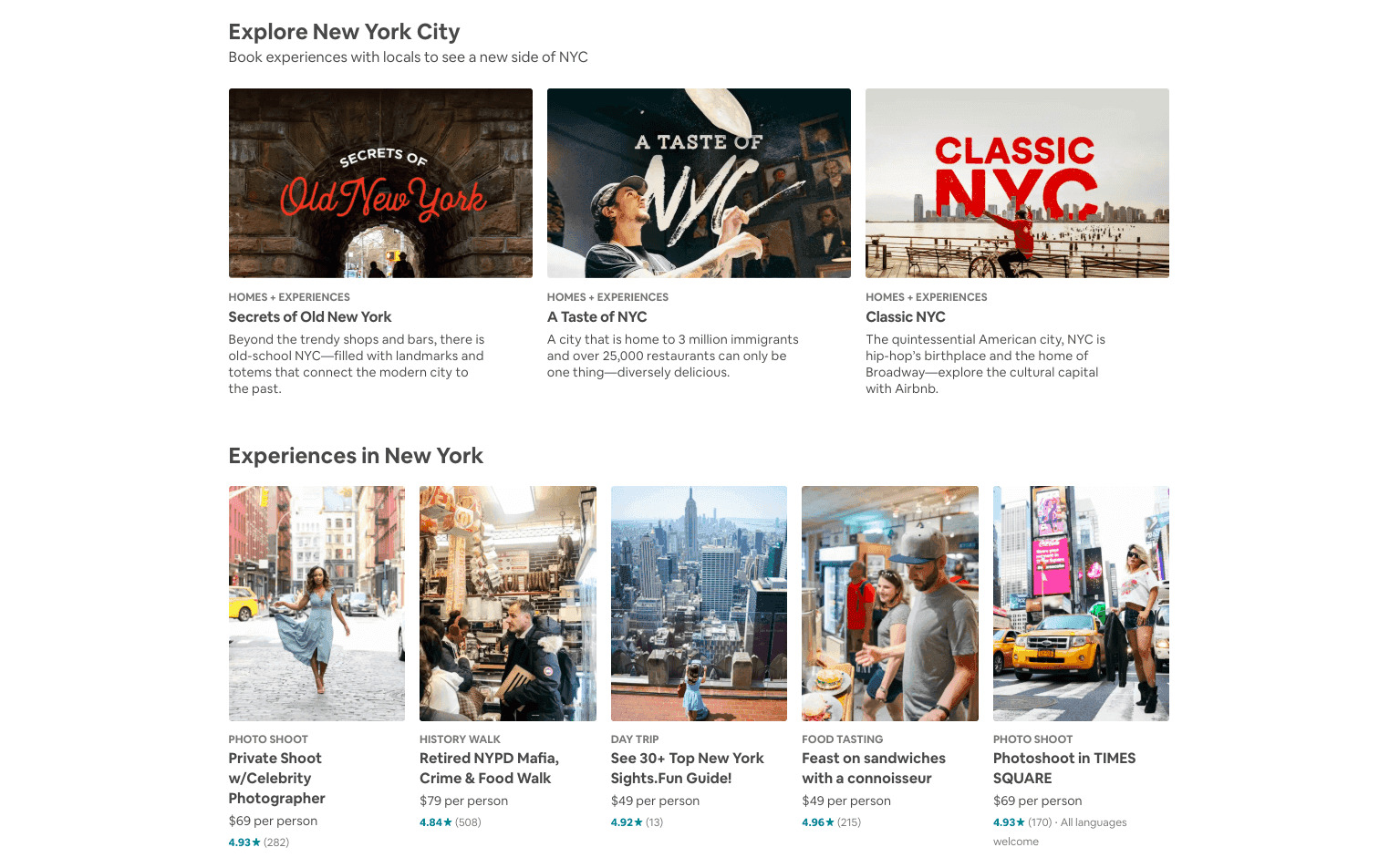 AirBnB content hub on their blog's homepage