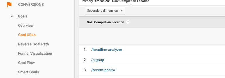 Conversion Goal URLs