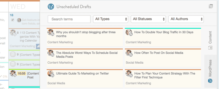 Unscheduled drafts in CoSchedule