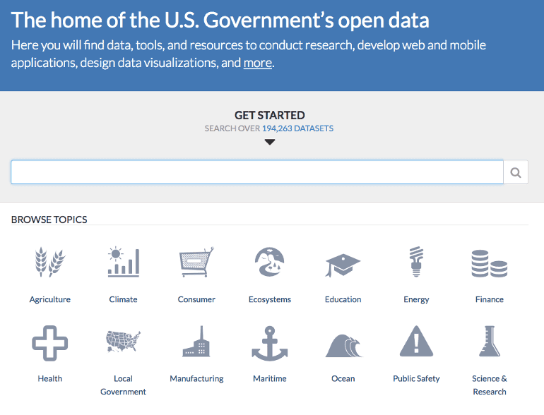Home page for Data.gov