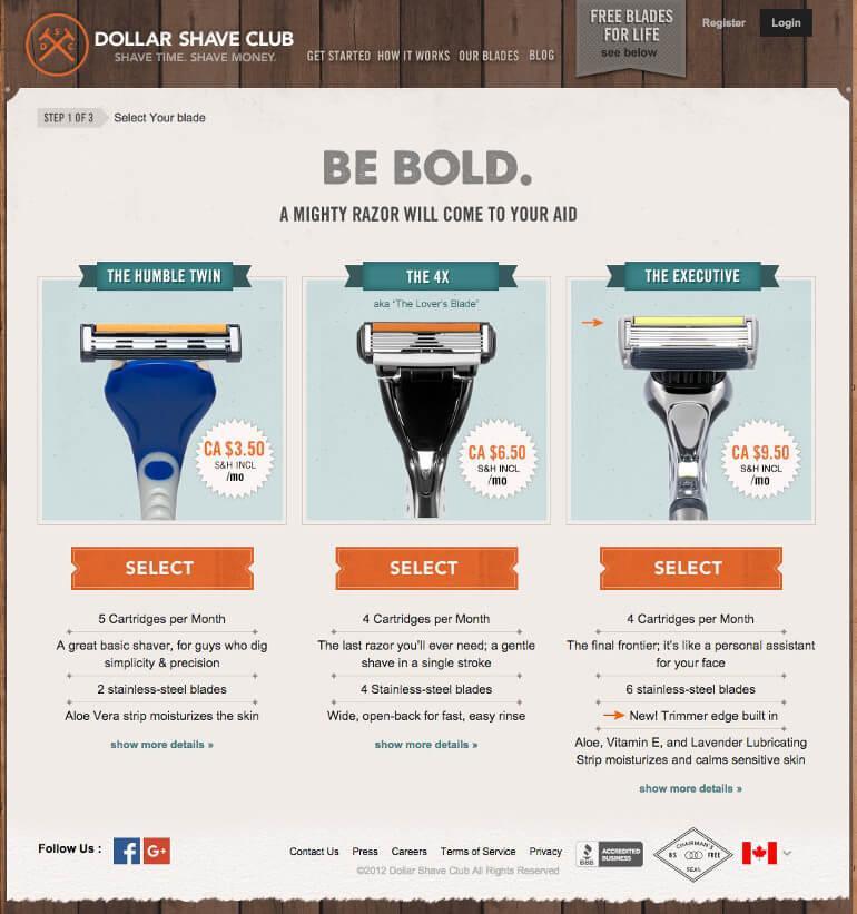 Dollar Shave Club Home Page