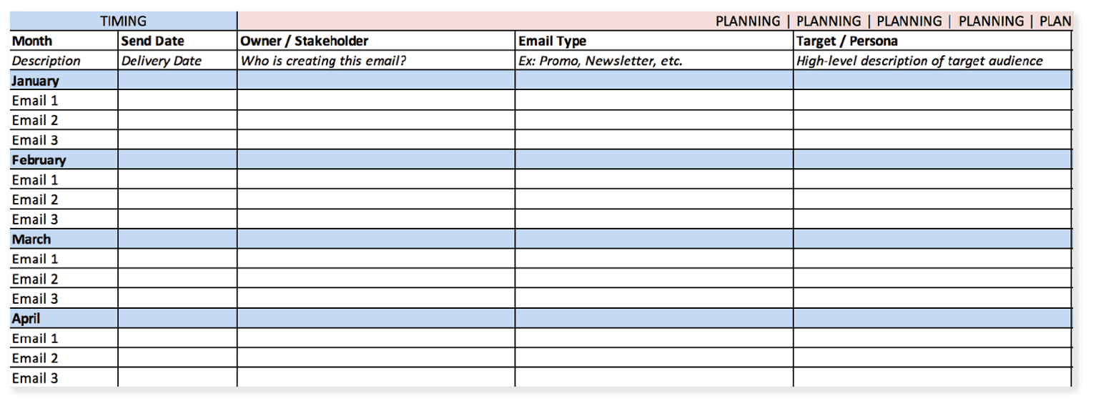 Example of an Email Marketing Calendar