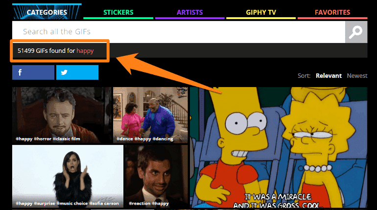 Example of GIF search on Giphy
