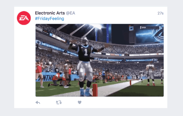 Example of including hashtags in your tweets from EA