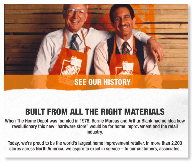 Example of an about us page from Home Depot
