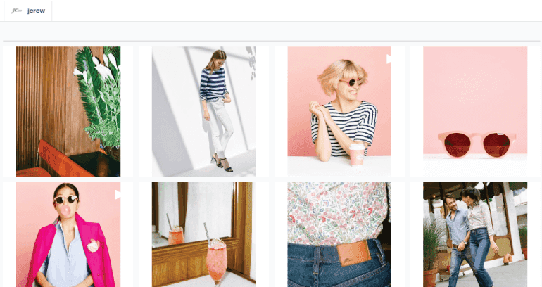 Screenshot of recently shared products on J Crew
