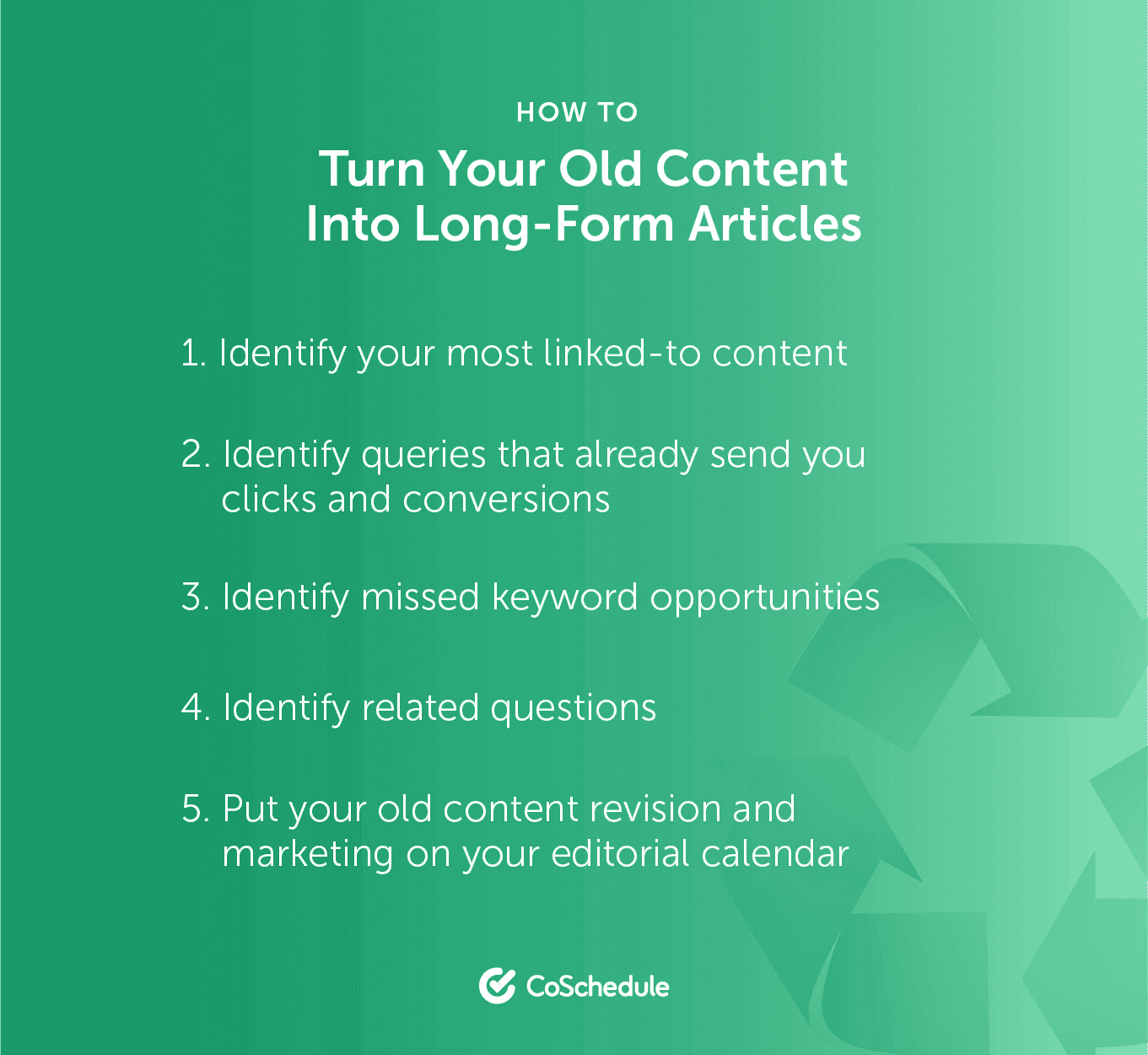 Steps to create long-form articles from old content graphic